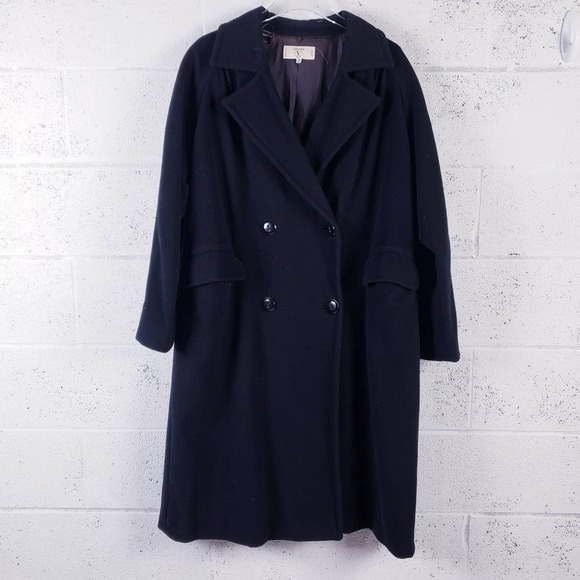 Valentino Miss V Black Double Breasted Notch Collar Long Trench Coat Size 46/12